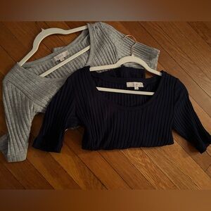 LOFT Women's Ribbed Tops - Gray and Navy- only worn once! Size small